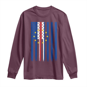 Half Cape Verdean Half American Long Sleeve Shirt Cabo Verdean Roots Vintage Cape Verde Flag TS11 Maroon Print Your Wear