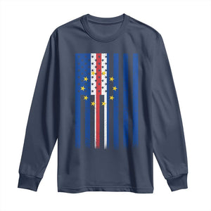 Half Cape Verdean Half American Long Sleeve Shirt Cabo Verdean Roots Vintage Cape Verde Flag TS11 Navy Print Your Wear