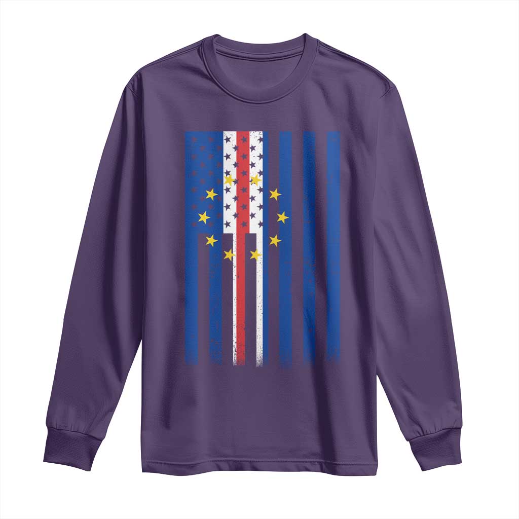 Half Cape Verdean Half American Long Sleeve Shirt Cabo Verdean Roots Vintage Cape Verde Flag TS11 Purple Print Your Wear