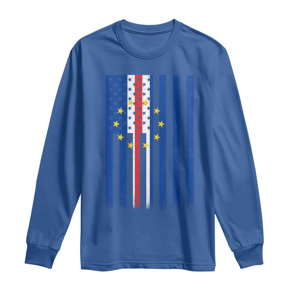Half Cape Verdean Half American Long Sleeve Shirt Cabo Verdean Roots Vintage Cape Verde Flag TS11 Royal Blue Print Your Wear