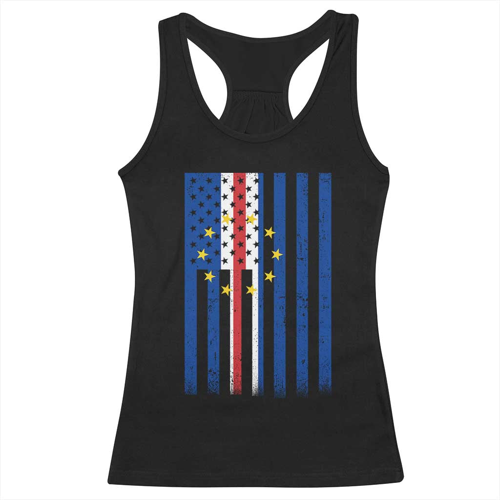 Half Cape Verdean Half American Racerback Tank Top Cabo Verdean Roots Vintage Cape Verde Flag TS11 Black Print Your Wear