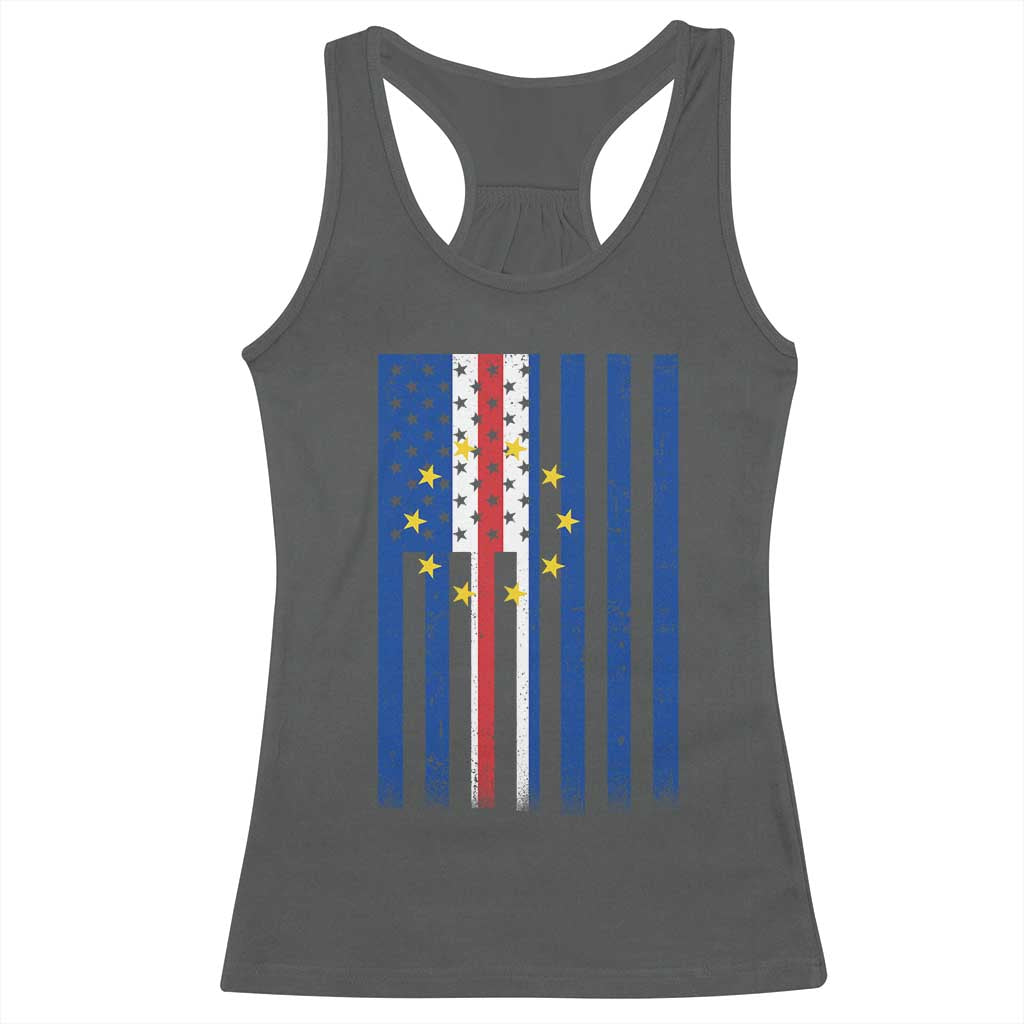 Half Cape Verdean Half American Racerback Tank Top Cabo Verdean Roots Vintage Cape Verde Flag TS11 Dark Heather Print Your Wear