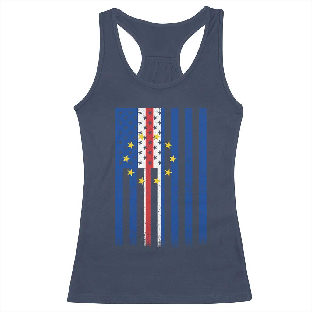 Half Cape Verdean Half American Racerback Tank Top Cabo Verdean Roots Vintage Cape Verde Flag TS11 Navy Print Your Wear