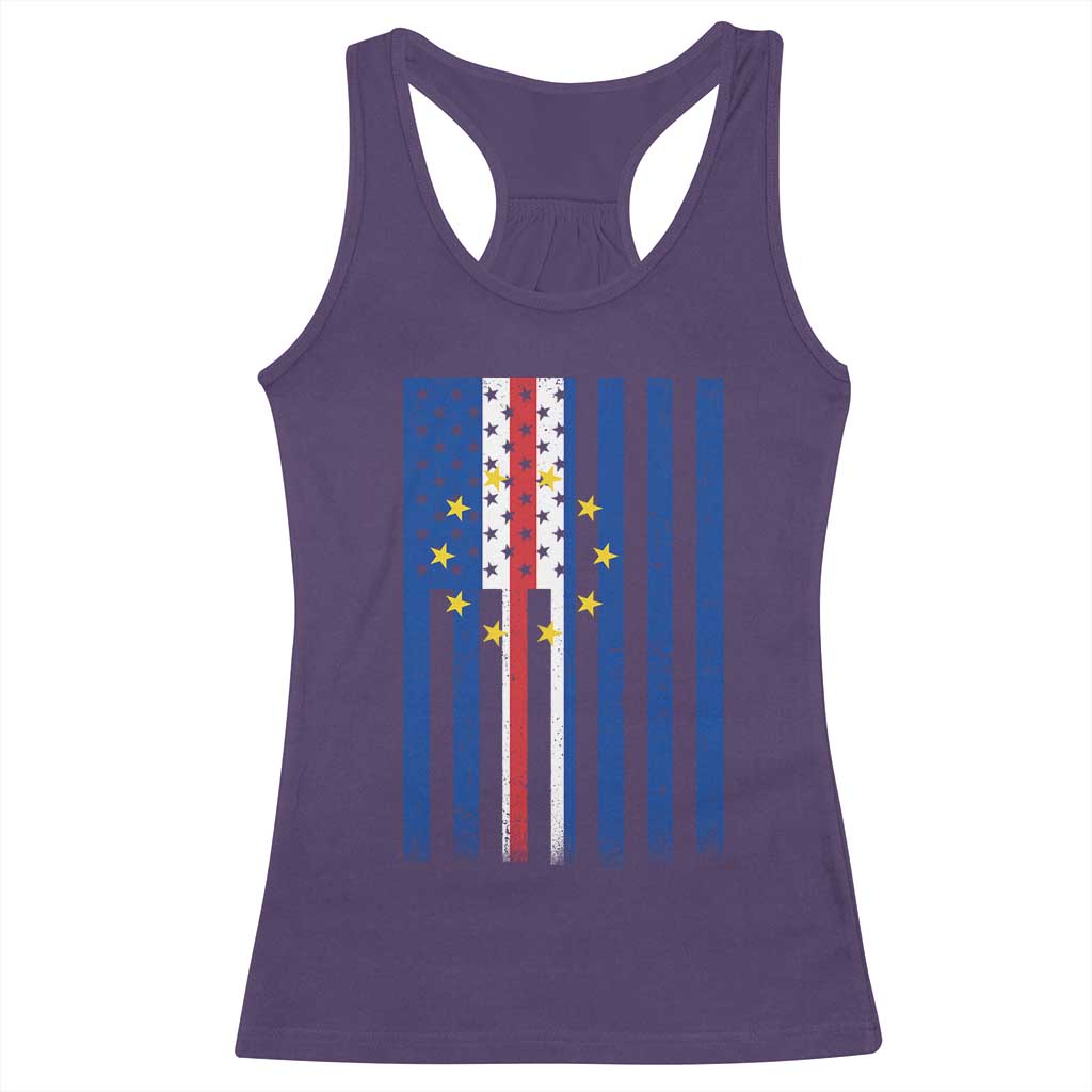 Half Cape Verdean Half American Racerback Tank Top Cabo Verdean Roots Vintage Cape Verde Flag TS11 Purple Print Your Wear