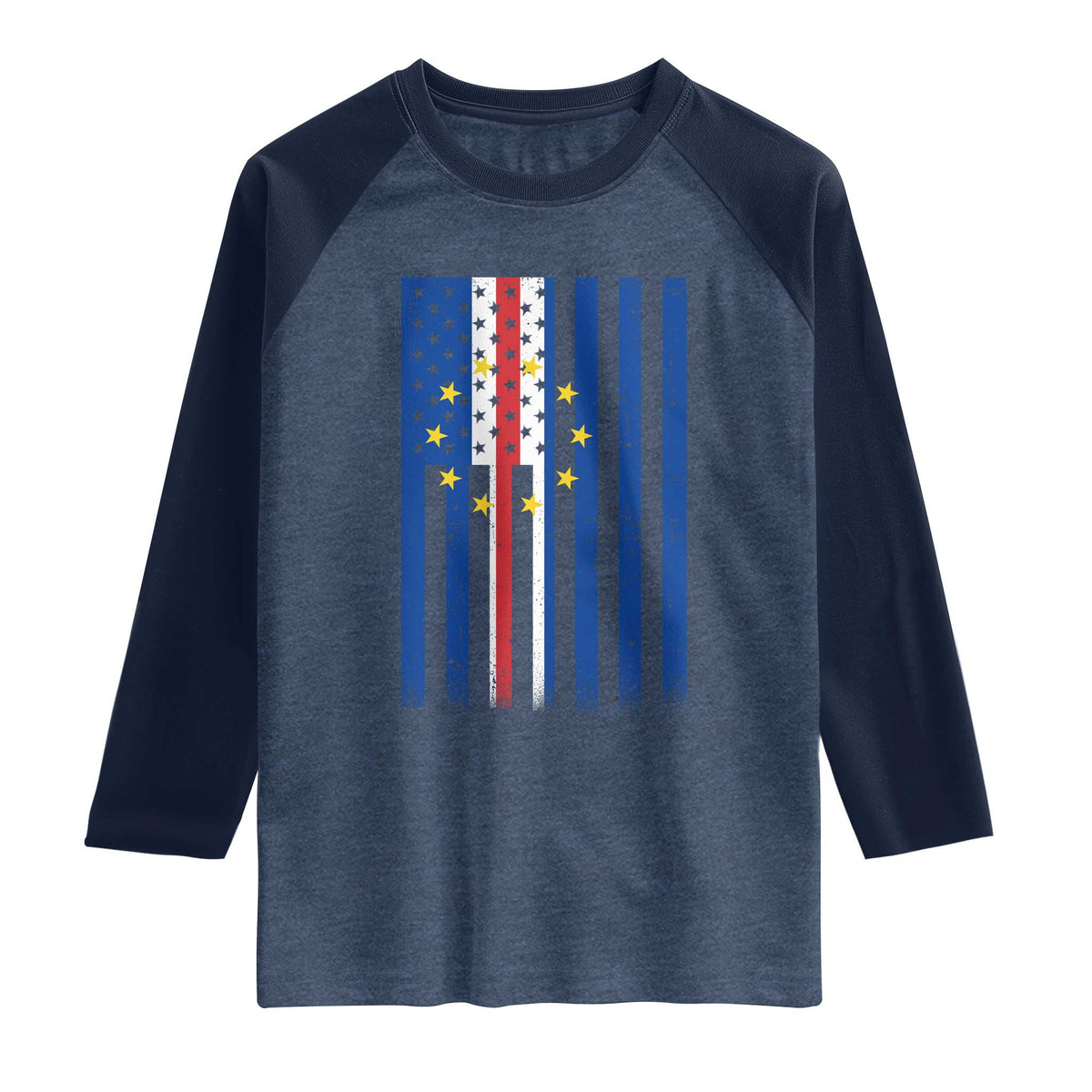 Half Cape Verdean Half American Raglan Shirt Cabo Verdean Roots Vintage Cape Verde Flag TS11 Heather Denim Navy Print Your Wear