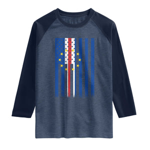 Half Cape Verdean Half American Raglan Shirt Cabo Verdean Roots Vintage Cape Verde Flag TS11 Heather Denim Navy Print Your Wear