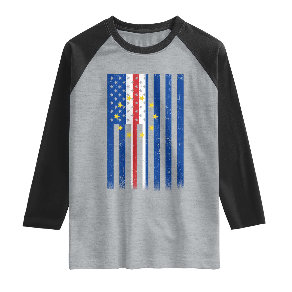 Half Cape Verdean Half American Raglan Shirt Cabo Verdean Roots Vintage Cape Verde Flag TS11 Heather Gray Black Print Your Wear