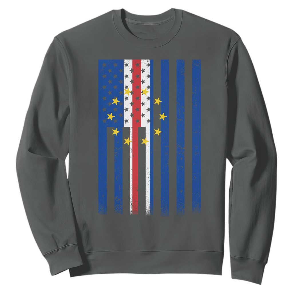Half Cape Verdean Half American Sweatshirt Cabo Verdean Roots Vintage Cape Verde Flag TS11 Dark Heather Print Your Wear