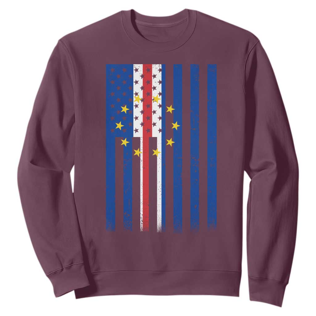 Half Cape Verdean Half American Sweatshirt Cabo Verdean Roots Vintage Cape Verde Flag TS11 Maroon Print Your Wear