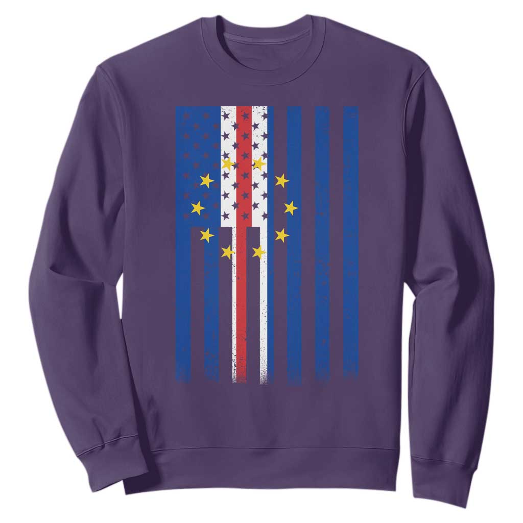 Half Cape Verdean Half American Sweatshirt Cabo Verdean Roots Vintage Cape Verde Flag TS11 Purple Print Your Wear