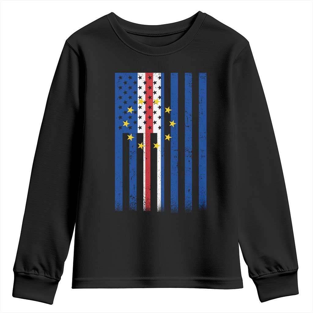 Half Cape Verdean Half American Youth Sweatshirt Cabo Verdean Roots Vintage Cape Verde Flag TS11 Black Print Your Wear