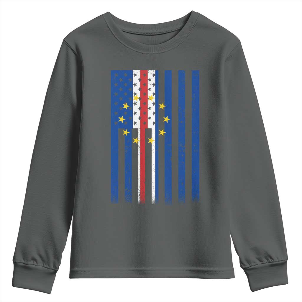 Half Cape Verdean Half American Youth Sweatshirt Cabo Verdean Roots Vintage Cape Verde Flag TS11 Dark Heather Print Your Wear