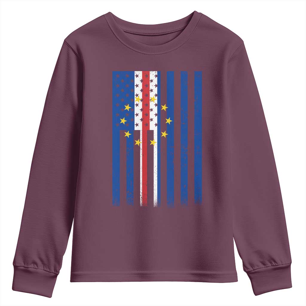 Half Cape Verdean Half American Youth Sweatshirt Cabo Verdean Roots Vintage Cape Verde Flag TS11 Maroon Print Your Wear