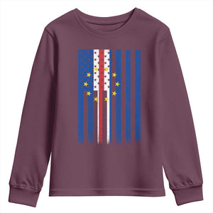 Half Cape Verdean Half American Youth Sweatshirt Cabo Verdean Roots Vintage Cape Verde Flag TS11 Maroon Print Your Wear