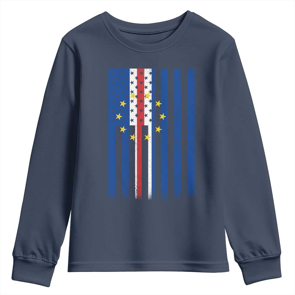 Half Cape Verdean Half American Youth Sweatshirt Cabo Verdean Roots Vintage Cape Verde Flag TS11 Navy Print Your Wear