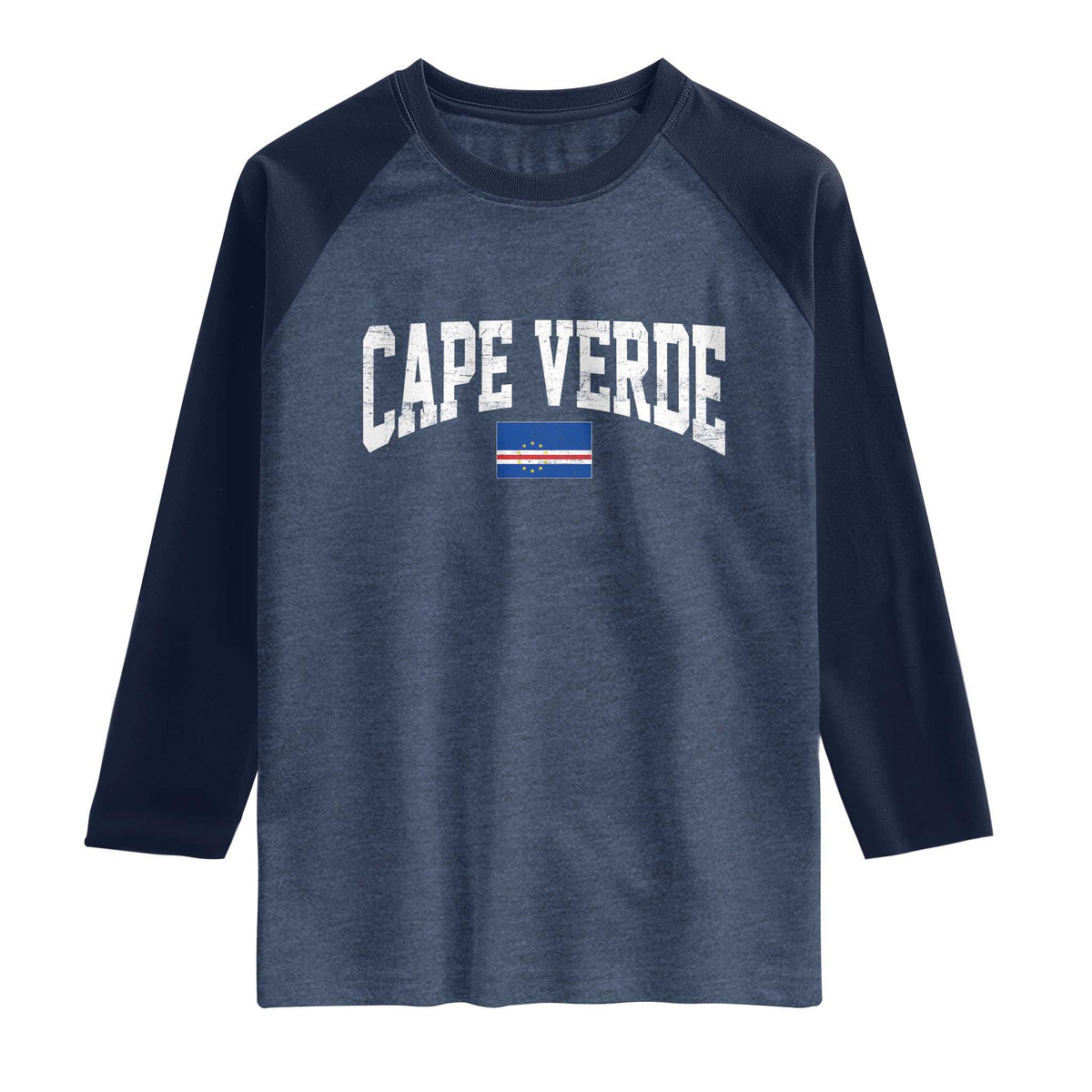 Cape Verde Sports Throwback Raglan Shirt Cabo Verdean Pride TS11 Heather Denim Navy Print Your Wear
