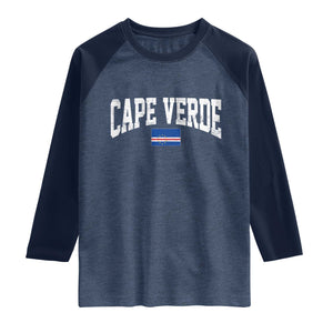 Cape Verde Sports Throwback Raglan Shirt Cabo Verdean Pride TS11 Heather Denim Navy Print Your Wear