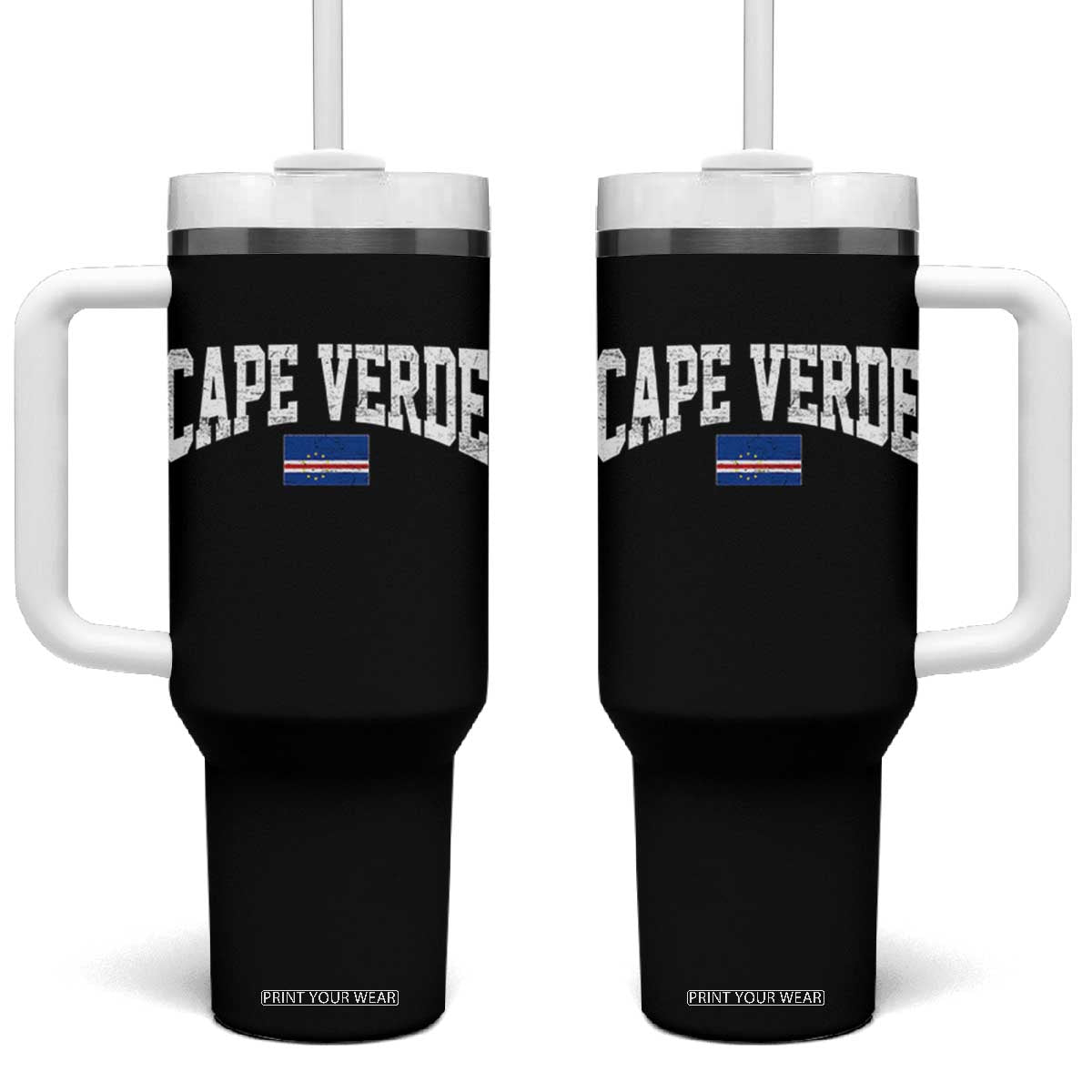 Cape Verde Sports Throwback Tumbler With Handle Cabo Verdean Pride TS11 One Size: 40 oz Black Print Your Wear