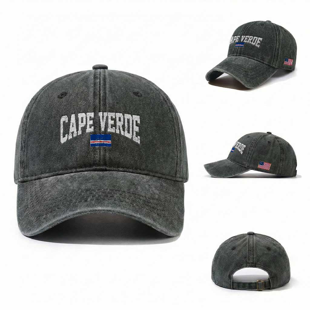 Cape Verde Sports Throwback Washed Cotton Baseball Cap Cabo Verdean Pride TS11 Washed Cap Universal Fit Dark Green Print Your Wear