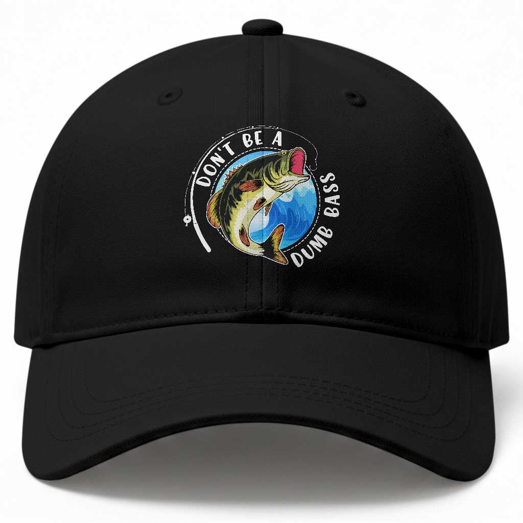 Funny Fishing Baseball Cap Don't Be A Dumb Bass Fishing Rod