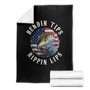 Funny Fishing Throw Blanket Bendin Tips Rippin Lips USA Flag