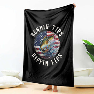 Funny Fishing Throw Blanket Bendin Tips Rippin Lips USA Flag
