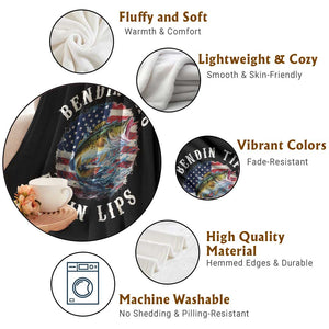 Funny Fishing Throw Blanket Bendin Tips Rippin Lips USA Flag
