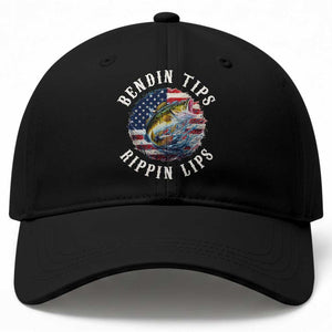 Funny Fishing Baseball Cap Bendin Tips Rippin Lips USA Flag