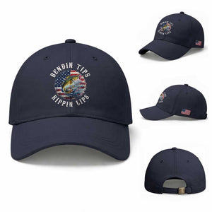 Funny Fishing Baseball Cap Bendin Tips Rippin Lips USA Flag