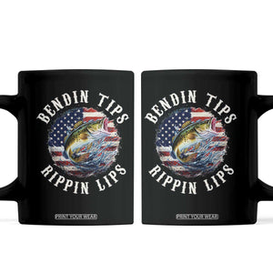 Funny Fishing Coffee Mug Bendin Tips Rippin Lips USA Flag