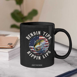 Funny Fishing Coffee Mug Bendin Tips Rippin Lips USA Flag