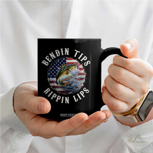 Funny Fishing Coffee Mug Bendin Tips Rippin Lips USA Flag
