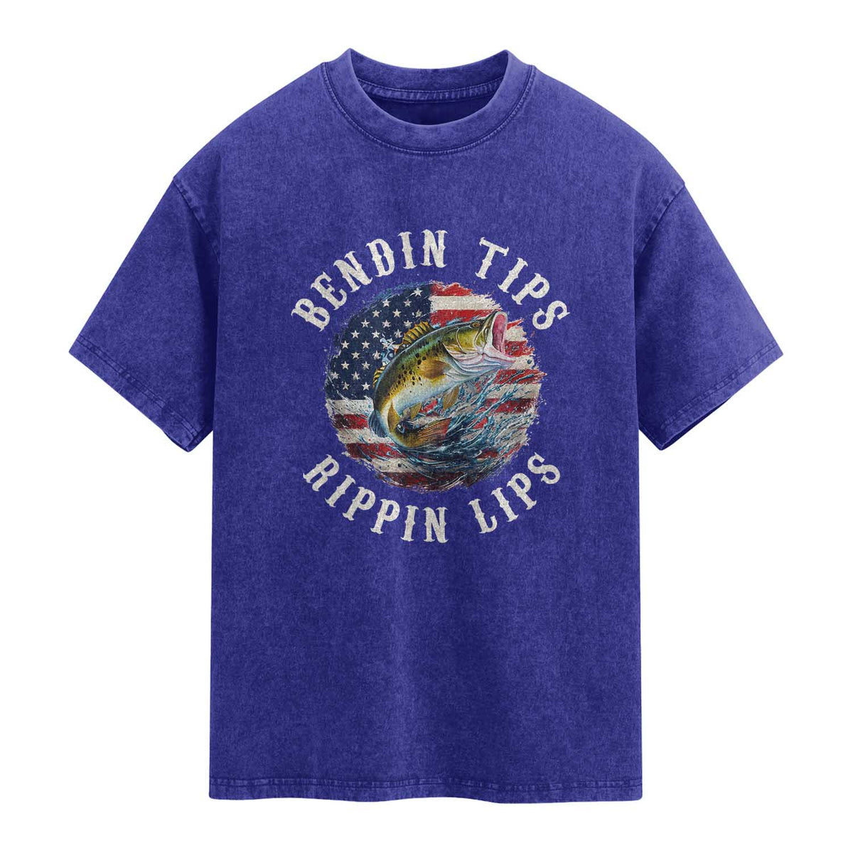 Funny Fishing Washed Cotton T-Shirt Bendin Tips Rippin Lips USA Flag