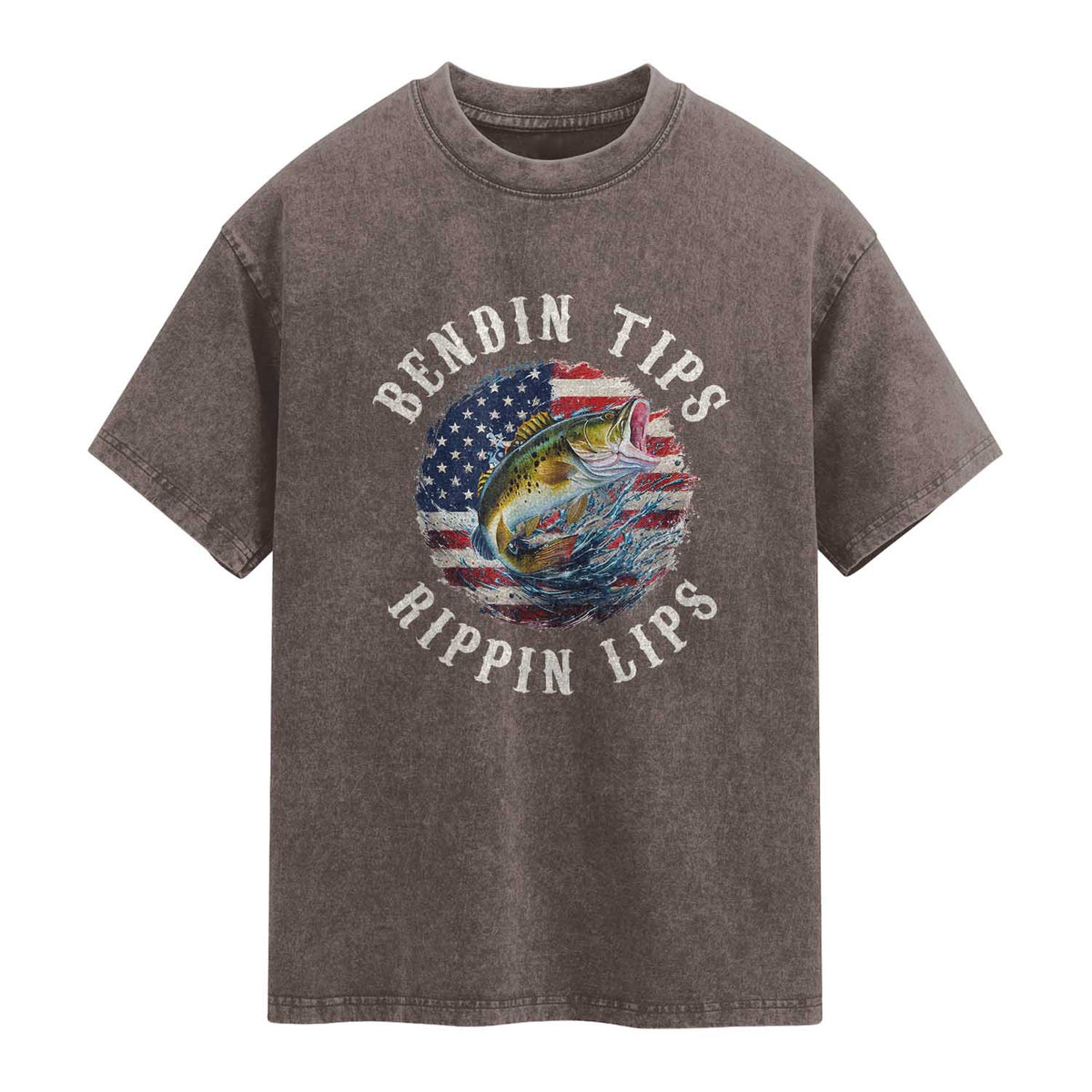 Funny Fishing Washed Cotton T-Shirt Bendin Tips Rippin Lips USA Flag