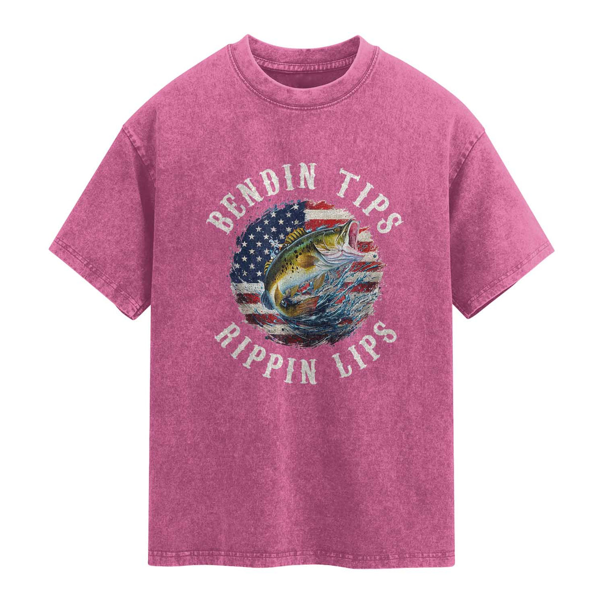 Funny Fishing Washed Cotton T-Shirt Bendin Tips Rippin Lips USA Flag