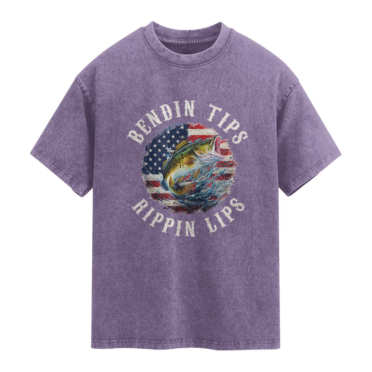 Funny Fishing Washed Cotton T-Shirt Bendin Tips Rippin Lips USA Flag