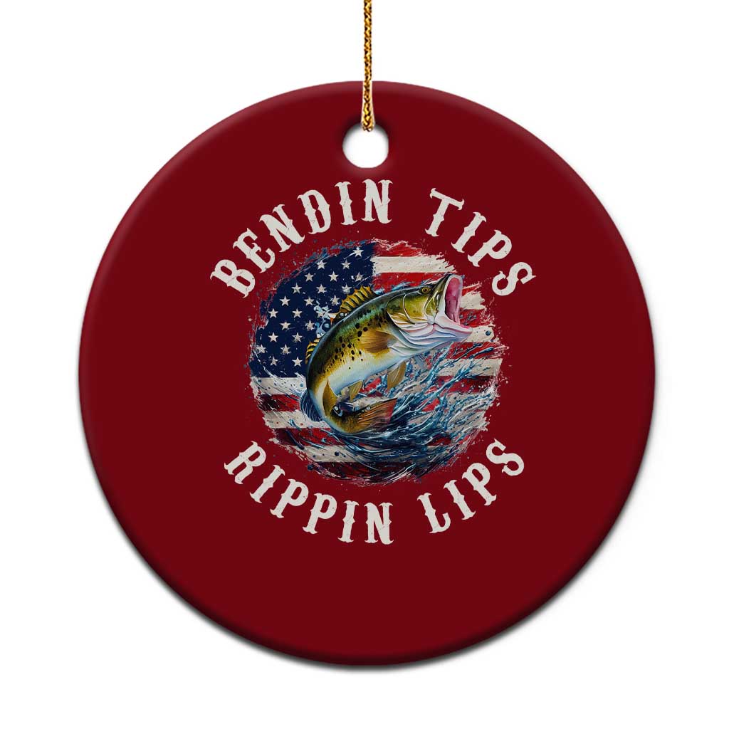 Funny Fishing Ceramic Ornament Bendin Tips Rippin Lips USA Flag