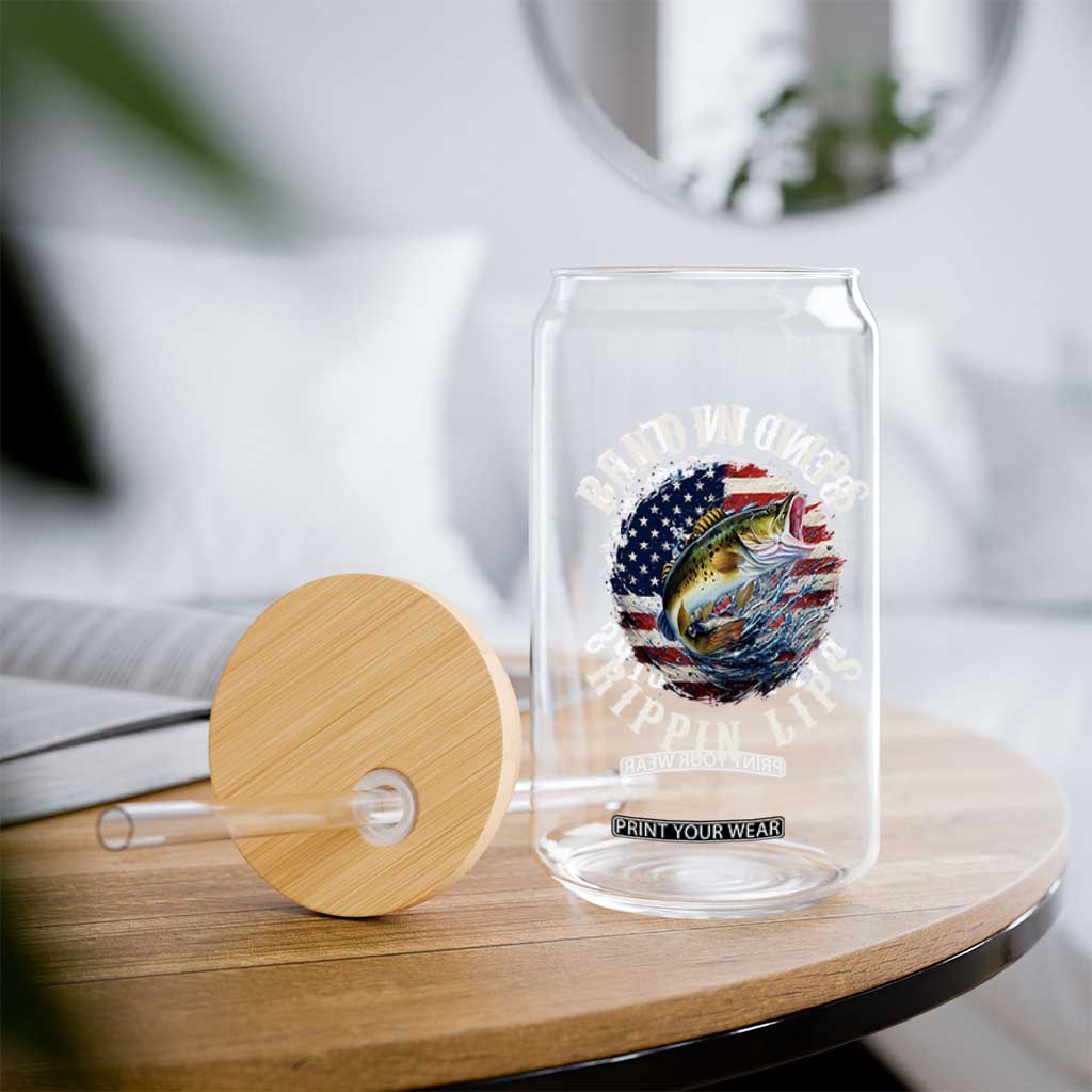 Funny Fishing Glass Can Bendin Tips Rippin Lips USA Flag