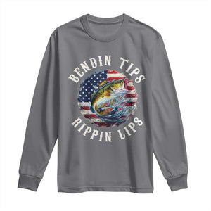 Funny Fishing Long Sleeve Shirt Bendin Tips Rippin Lips USA Flag