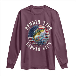 Funny Fishing Long Sleeve Shirt Bendin Tips Rippin Lips USA Flag