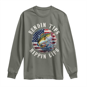 Funny Fishing Long Sleeve Shirt Bendin Tips Rippin Lips USA Flag