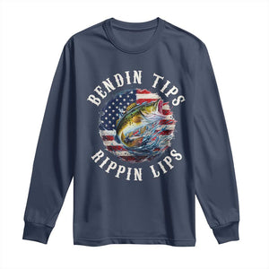 Funny Fishing Long Sleeve Shirt Bendin Tips Rippin Lips USA Flag