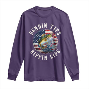 Funny Fishing Long Sleeve Shirt Bendin Tips Rippin Lips USA Flag