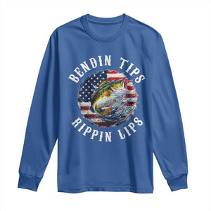 Funny Fishing Long Sleeve Shirt Bendin Tips Rippin Lips USA Flag