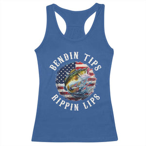 Funny Fishing Racerback Tank Top Bendin Tips Rippin Lips USA Flag