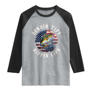 Funny Fishing Raglan Shirt Bendin Tips Rippin Lips USA Flag