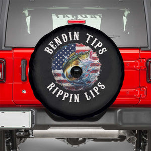 Funny Fishing Spare Tire Cover Bendin Tips Rippin Lips USA Flag