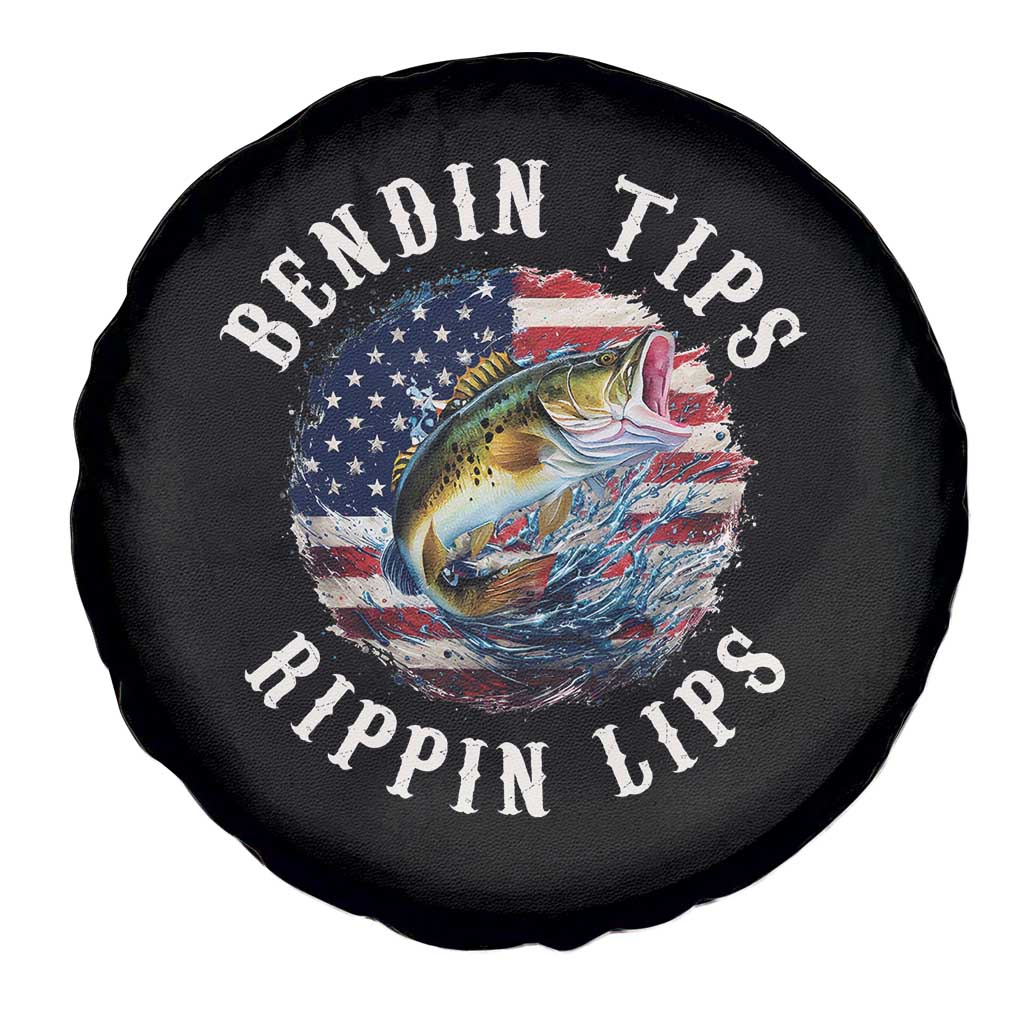 Funny Fishing Spare Tire Cover Bendin Tips Rippin Lips USA Flag