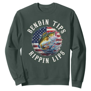 Funny Fishing Sweatshirt Bendin Tips Rippin Lips USA Flag