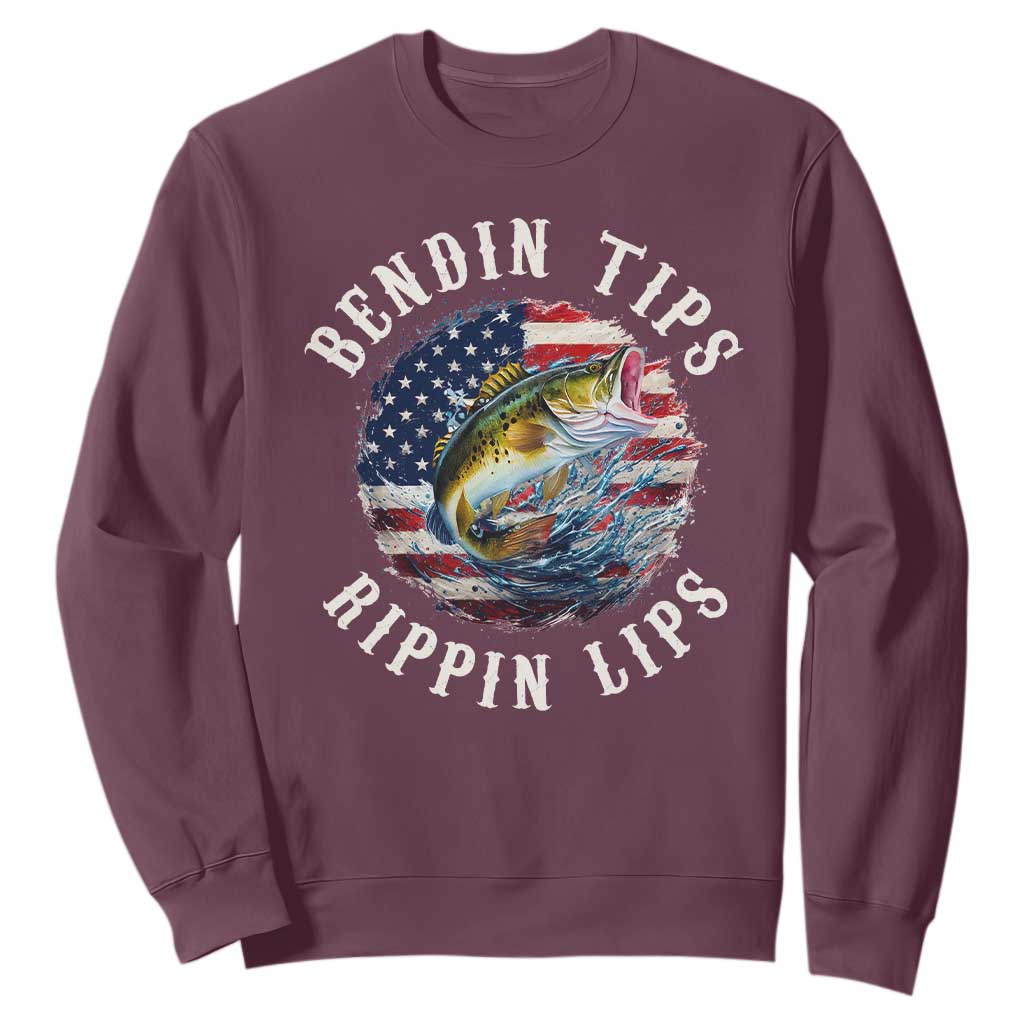 Funny Fishing Sweatshirt Bendin Tips Rippin Lips USA Flag